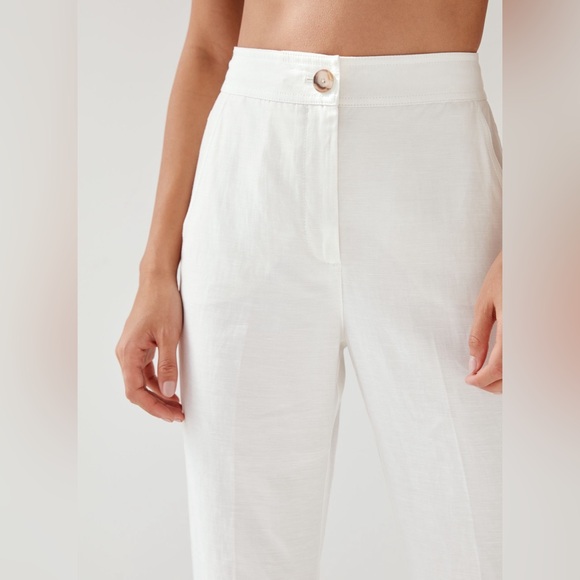 Aritzia Babaton Dara White Linen Flare High Rise Bohemian Summer Casual Pant - Picture 8 of 13